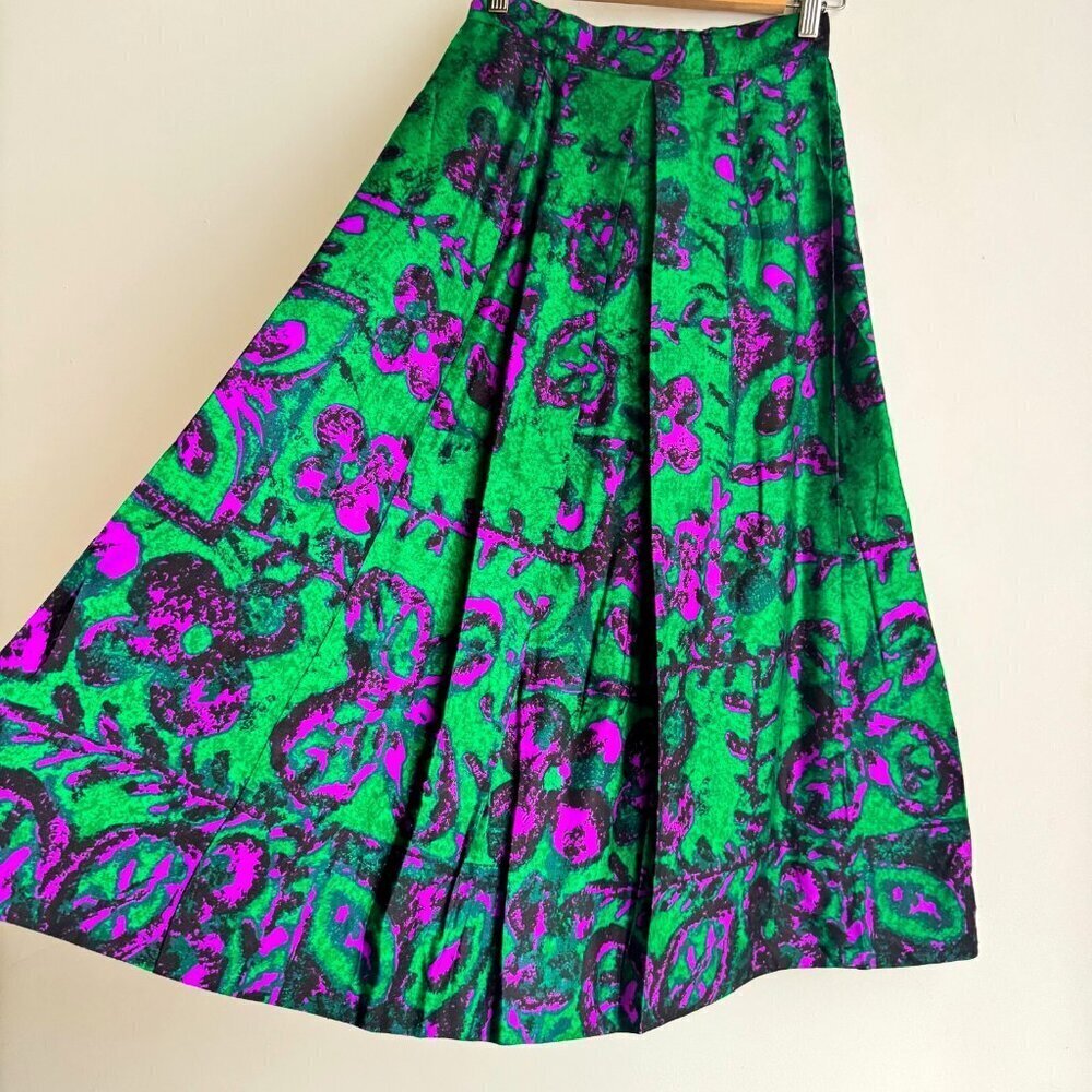 Vintage Kamechameha Colourful Floral Green Purple Midi Skirt S